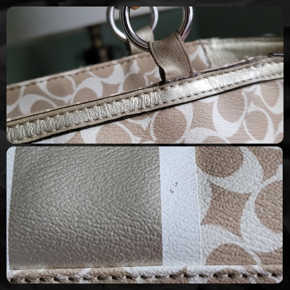Coach F15137 Chelsea Heritage Stripe Signature Canvas Tote Gold White Bag